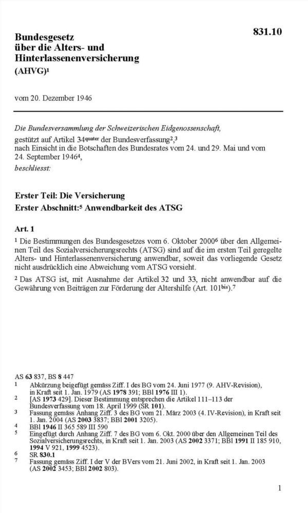 BG über die AHV, AHVG