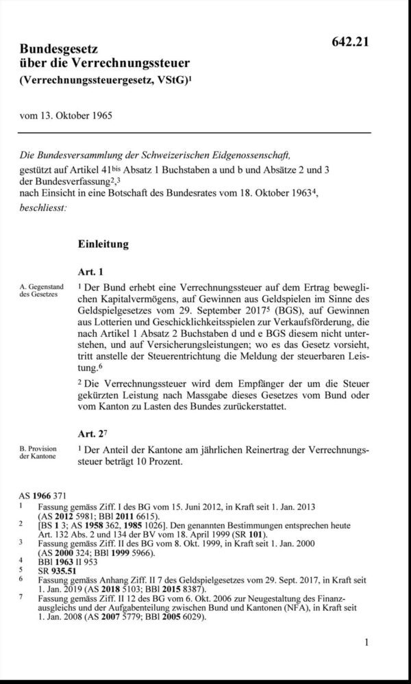 BG über die Verrechnungssteuer, VStG