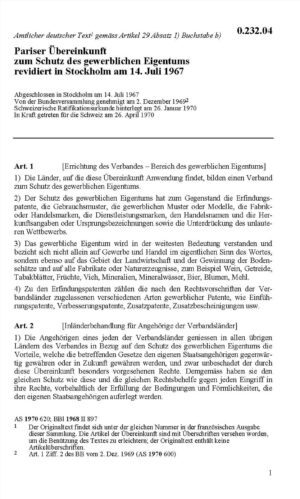 Pariser Übereink. gewerbliches Eigentum, PVÜ