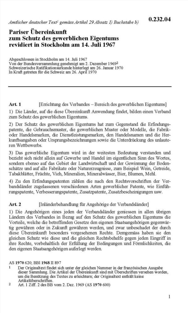 Pariser Übereink. gewerbliches Eigentum, PVÜ
