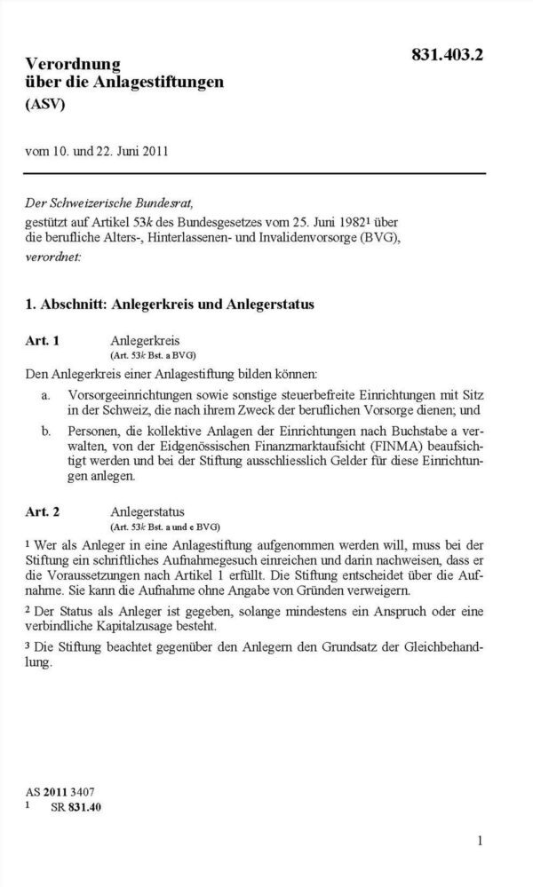 V Anlagestiftungen ASV