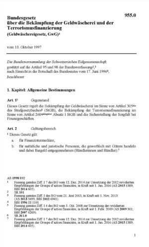 BG Bekämpfung Geldwäscherei Finanzsektor, GwG