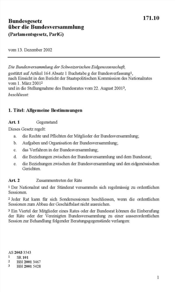 Parlamentsgesetz, ParlG