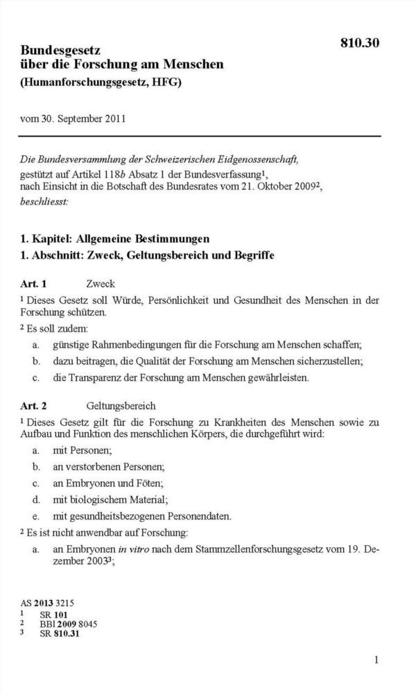 Humanforschungsgesetz, HFG