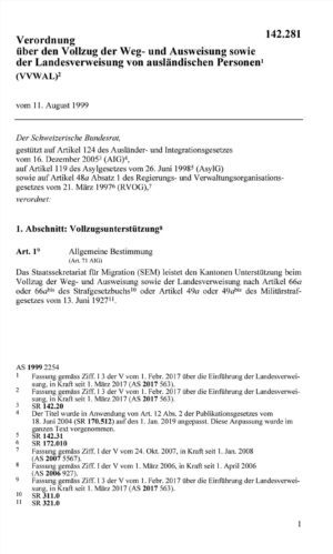 V Weg-+ Ausweisung ausländ. Person VVWAL