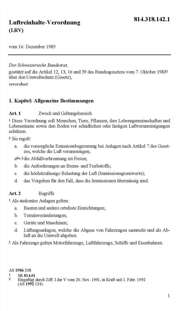 Luftreinhalte-Verordnung, LRV - Studiladen