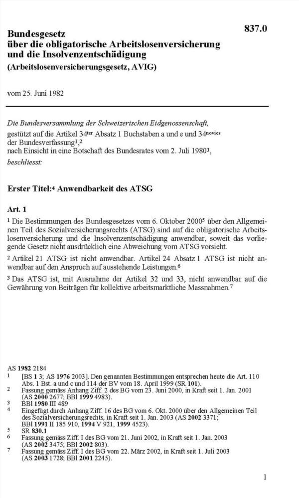 BG Arbeitslosenversicherung, AVIG