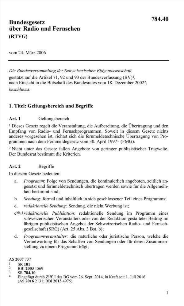 BG über Radio und Fernsehen, RTVG