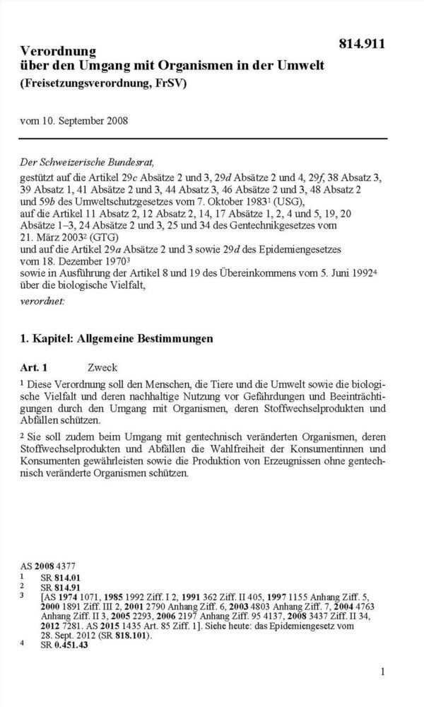 Freisetzungsverordnung FrSV