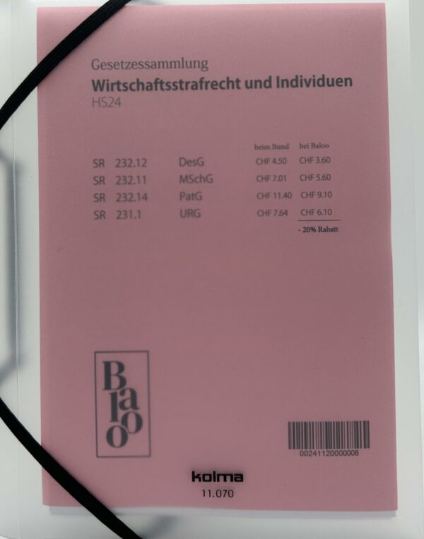 Gesetzessammlung Wirtschaftsstrafrecht und Individuen HS24