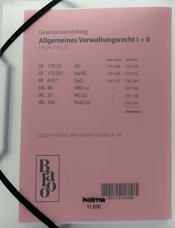 Gesetzessammlung Allg. Verwaltungsrecht I + II HS24/FS25