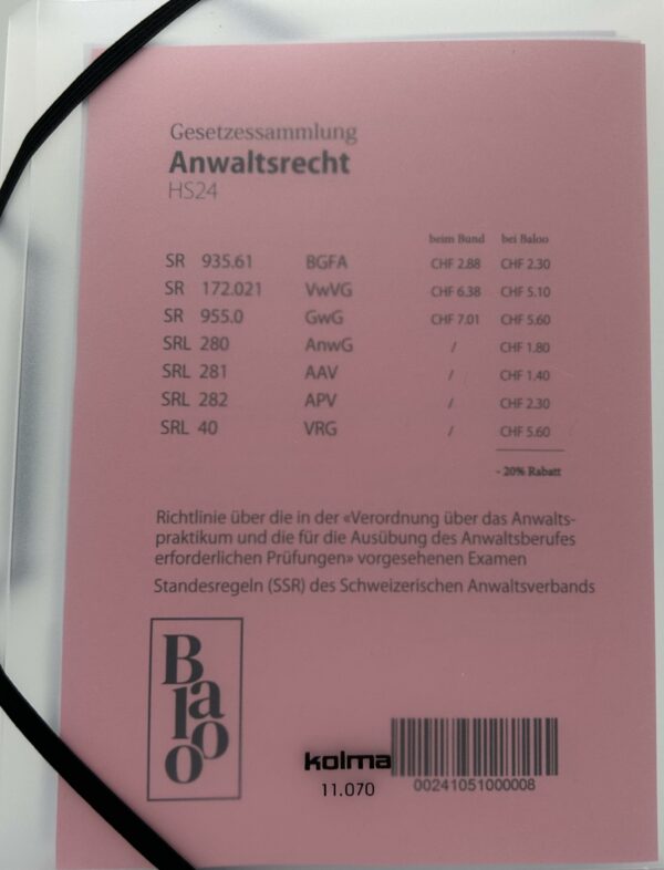 Gesetzessammlung Anwaltsrecht HS24