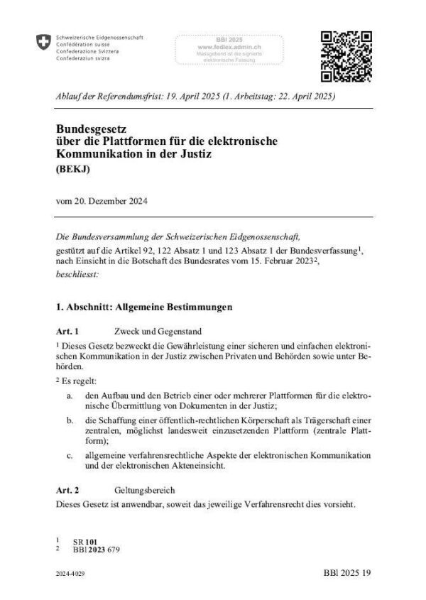 BG über die Plattformen für die elektronische Kommunikation in der Justiz, BEKJ